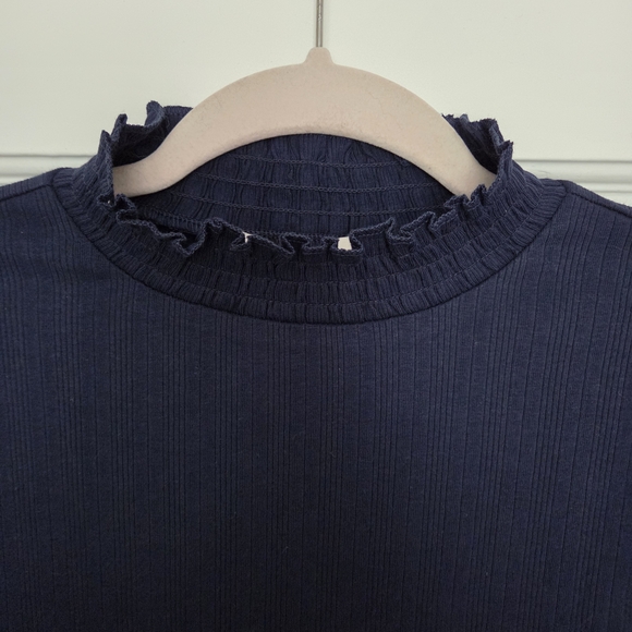 LOFT Midnight Blue Ruffled Neck Sweater - Picture 3 of 5